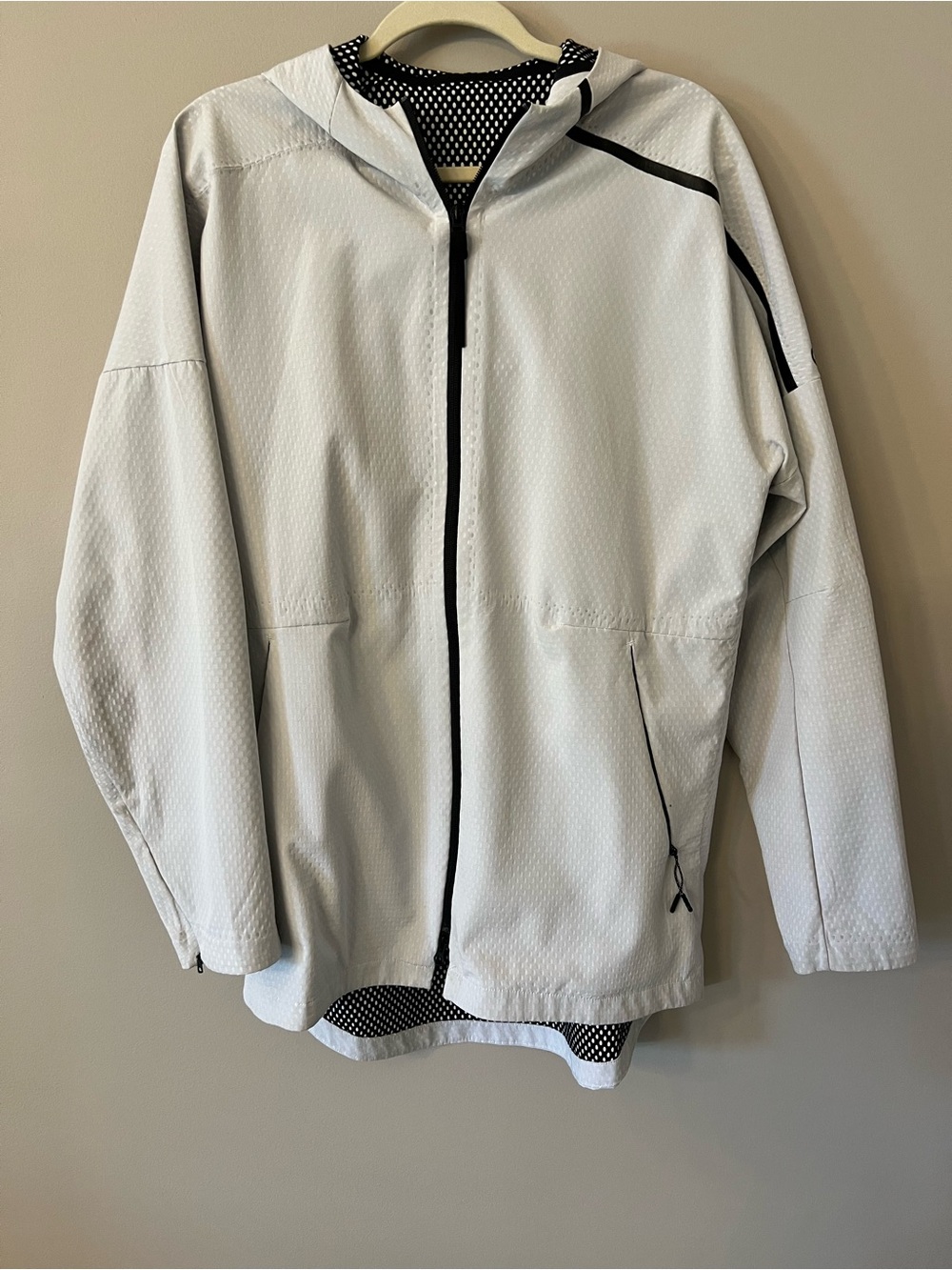 adidas White Performance Hooded Jacket with Black Trim